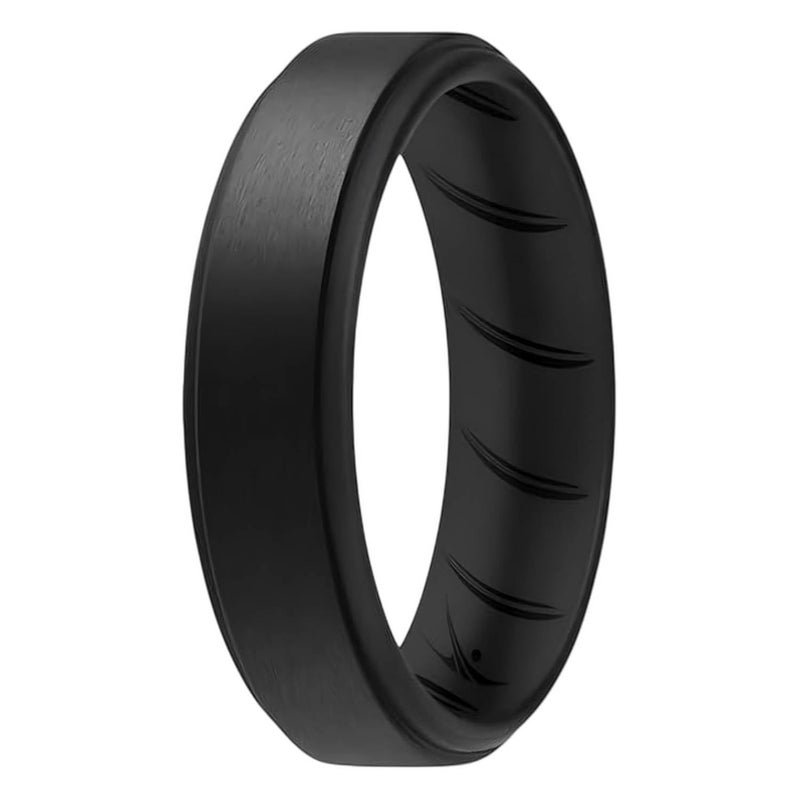 ROQ Silicone Rubber Wedding Ring for Men, Comfort Fit, Men's Wedding Band, Breathable Rubber Engagement Ring/Band, Step Edge, 8mm Wide 2mm Thick, Single, Black, Size 7 - Image 1